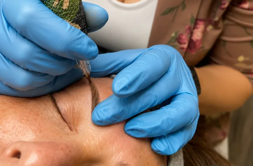Shannon doing a brow tattoo at Kreative Beauty
