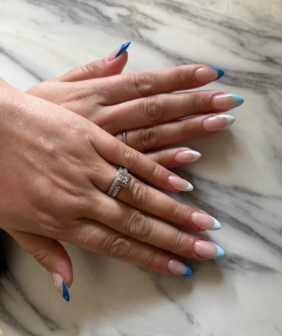 Blue French gel nails