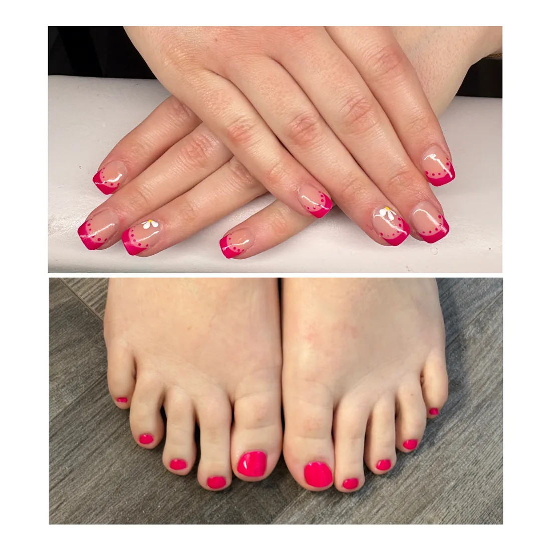 Pink French manicure and pedicure