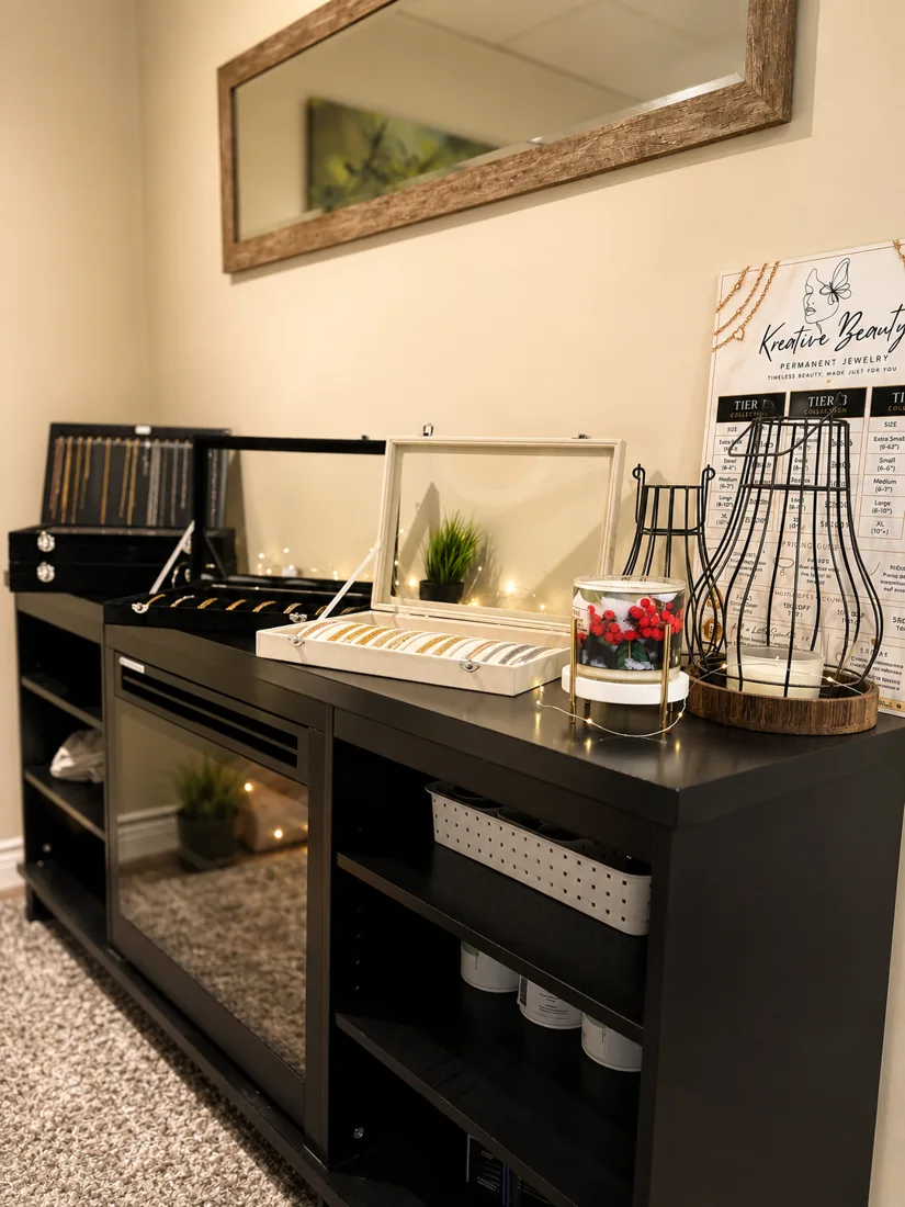 The permanent jewelry display at Kreative Beauty